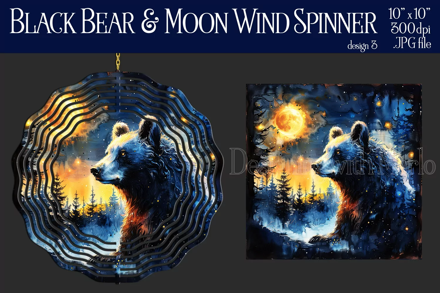 Black Bear Wind Spinner, Fantasy Moon Wind Spinner, d3 product image 1