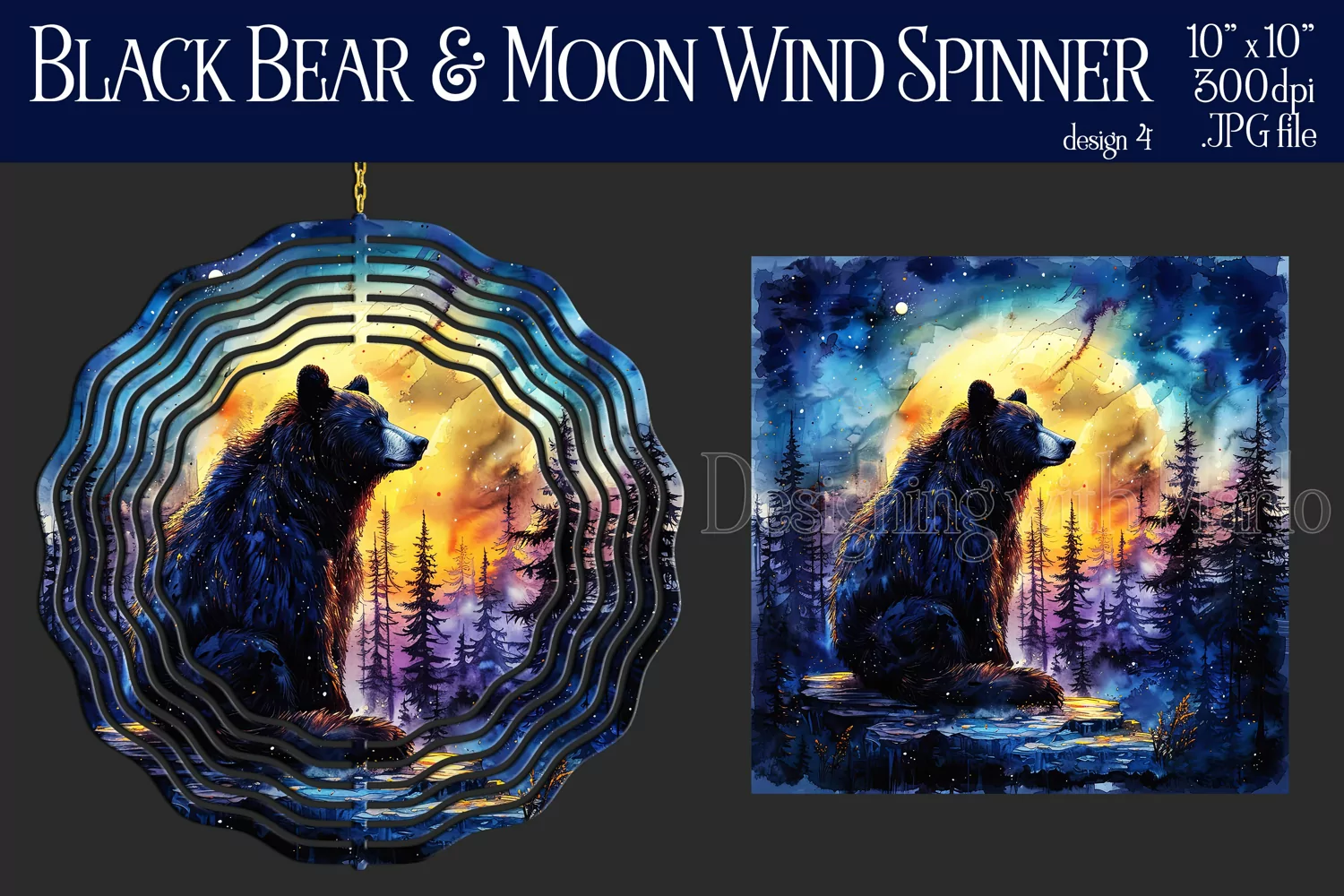 Black Bear Wind Spinner, Fantasy Moon Wind Spinner, d4 product image 1