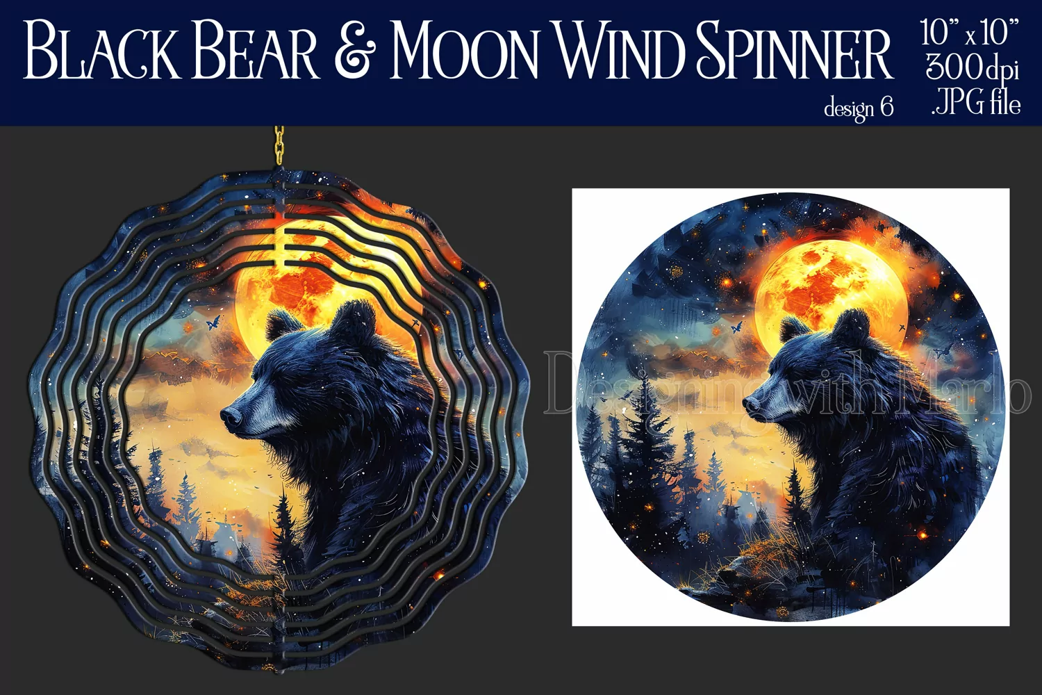 Black Bear Wind Spinner, Fantasy Moon Wind Spinner, d6 product image 1