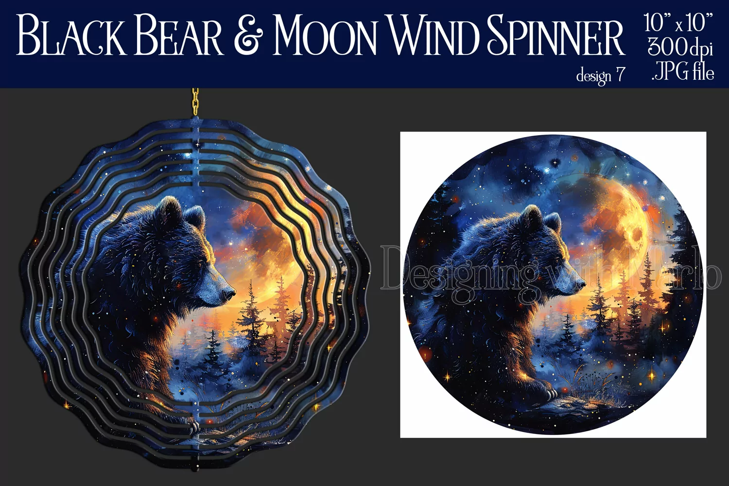 Black Bear Wind Spinner, Fantasy Moon Wind Spinner, d7 product image 1