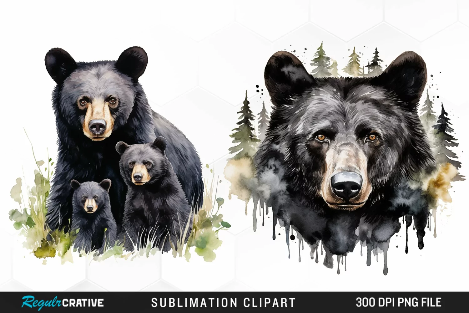 Watercolor Black Bear Illustration Clipart product image 1