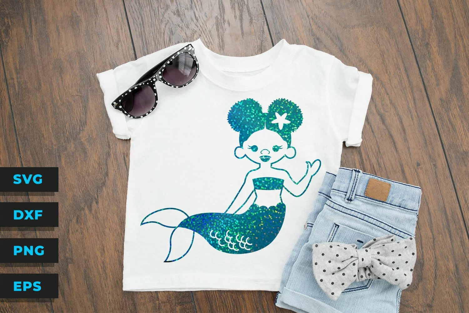 Cute Mermaid with Afro Puffs - Black -SVG File product image 1