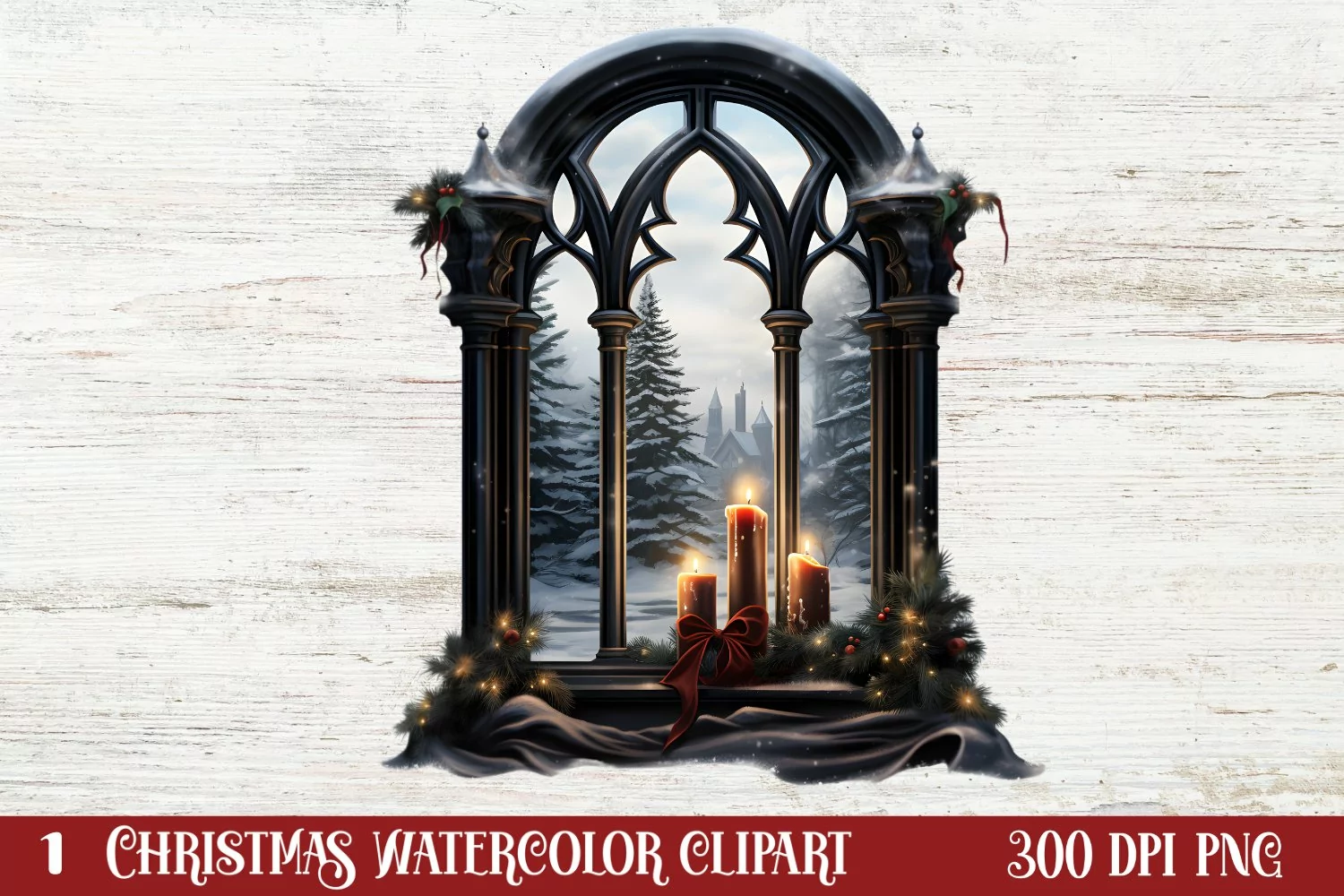 Black Red Christmas Clipart, Black Red Christmas Clip product image 1