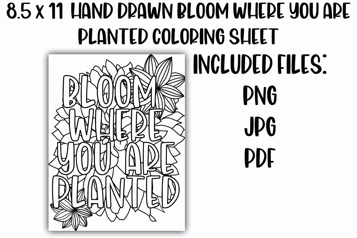 Bloom Where You Are Planted Positive Floral Coloring Sheet product image 1