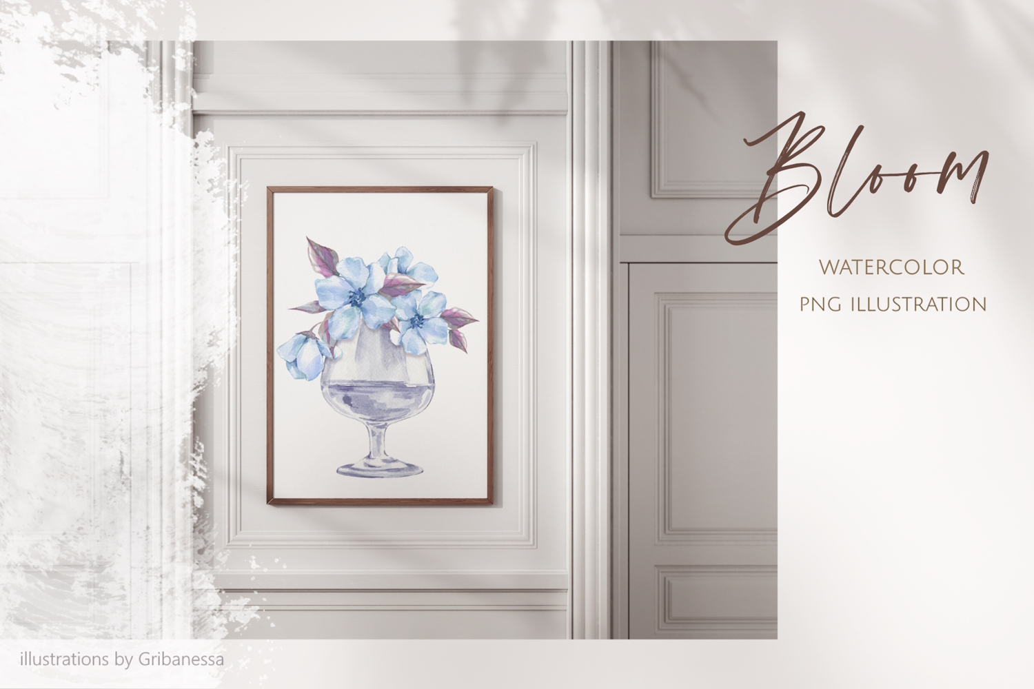 Blue Azure Bloom Watercolor Flower Clipart product image 1