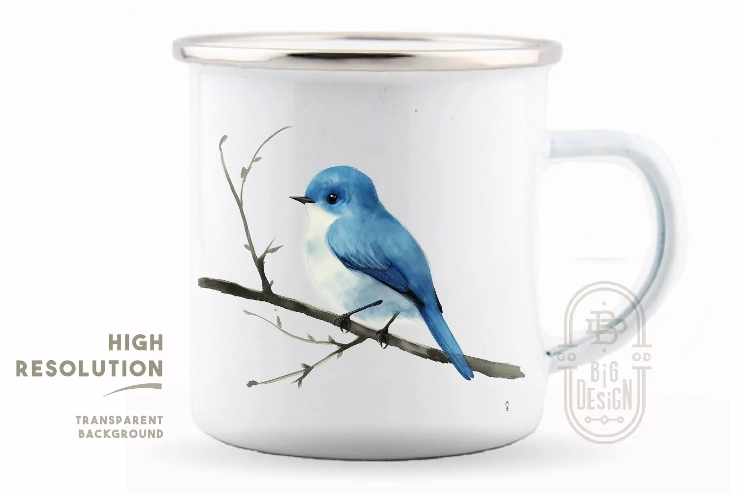 Blue Bird Illustration on Tree Branch Design for Sublimation product image 1