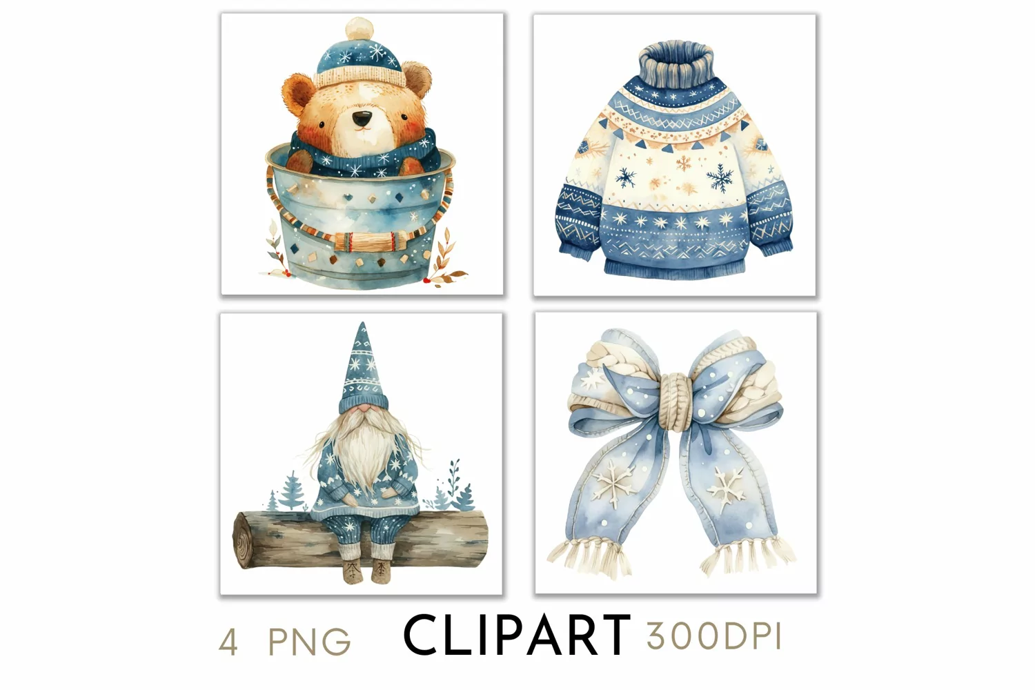 Blue Christmas Illustrations Watercolor PNG