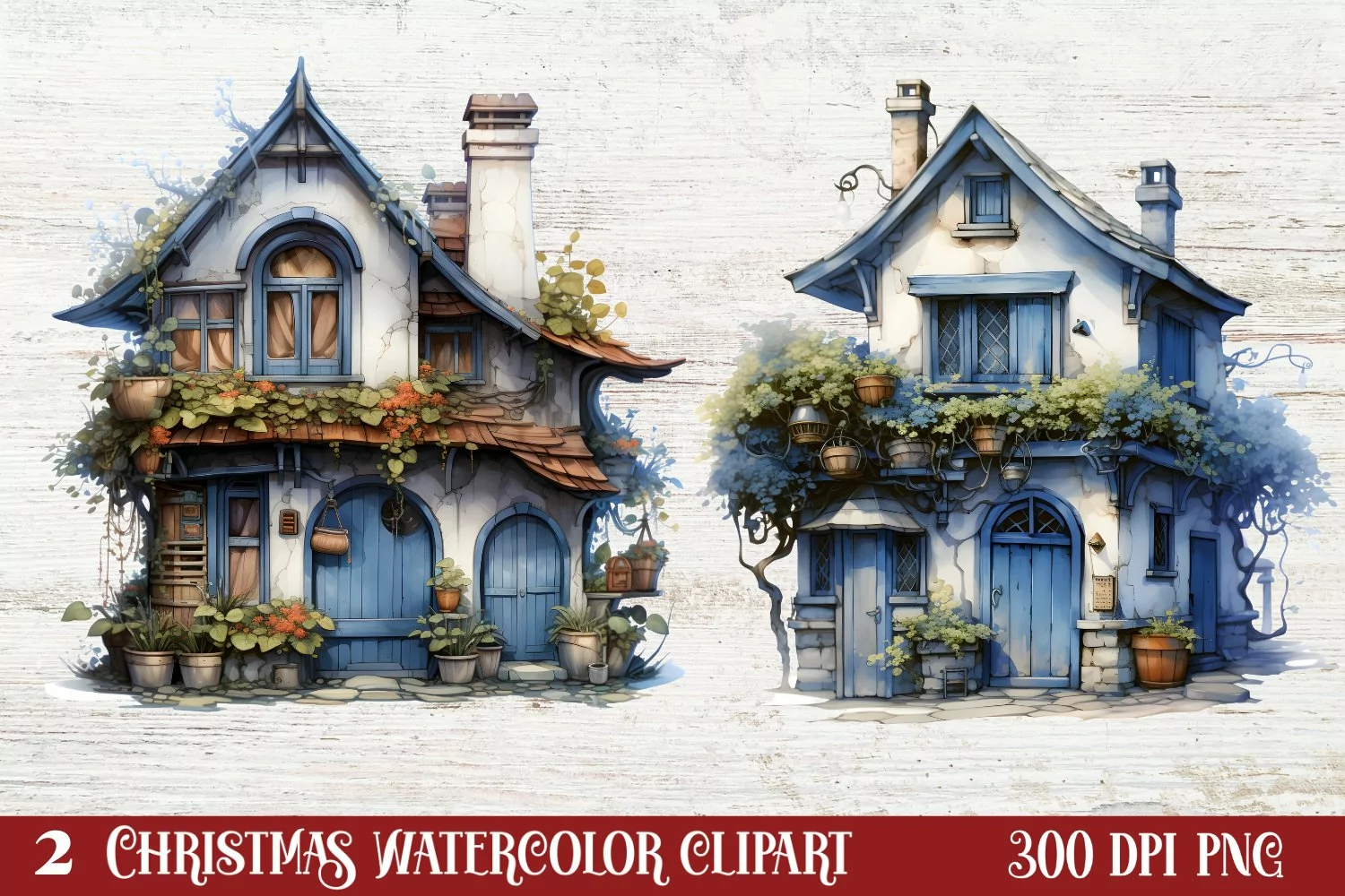 Blue Christmas Watercolor Clipart, Blue Christmas Sublimatio product image 1