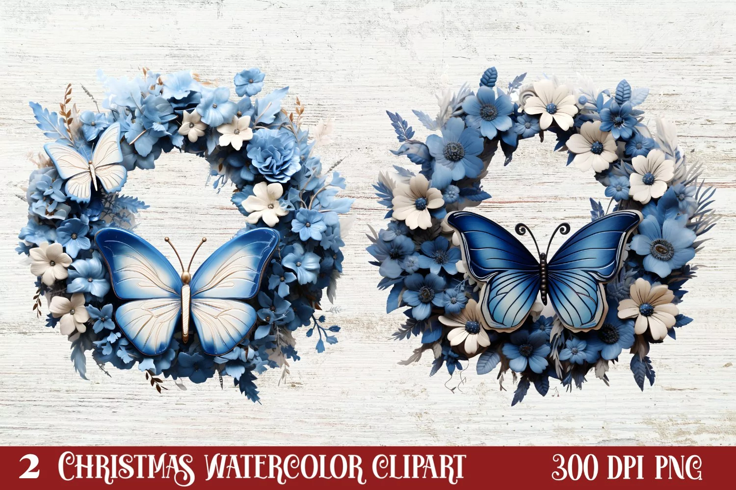 Blue Christmas Watercolor Clipart, Blue Christmas Sublimatio product image 1