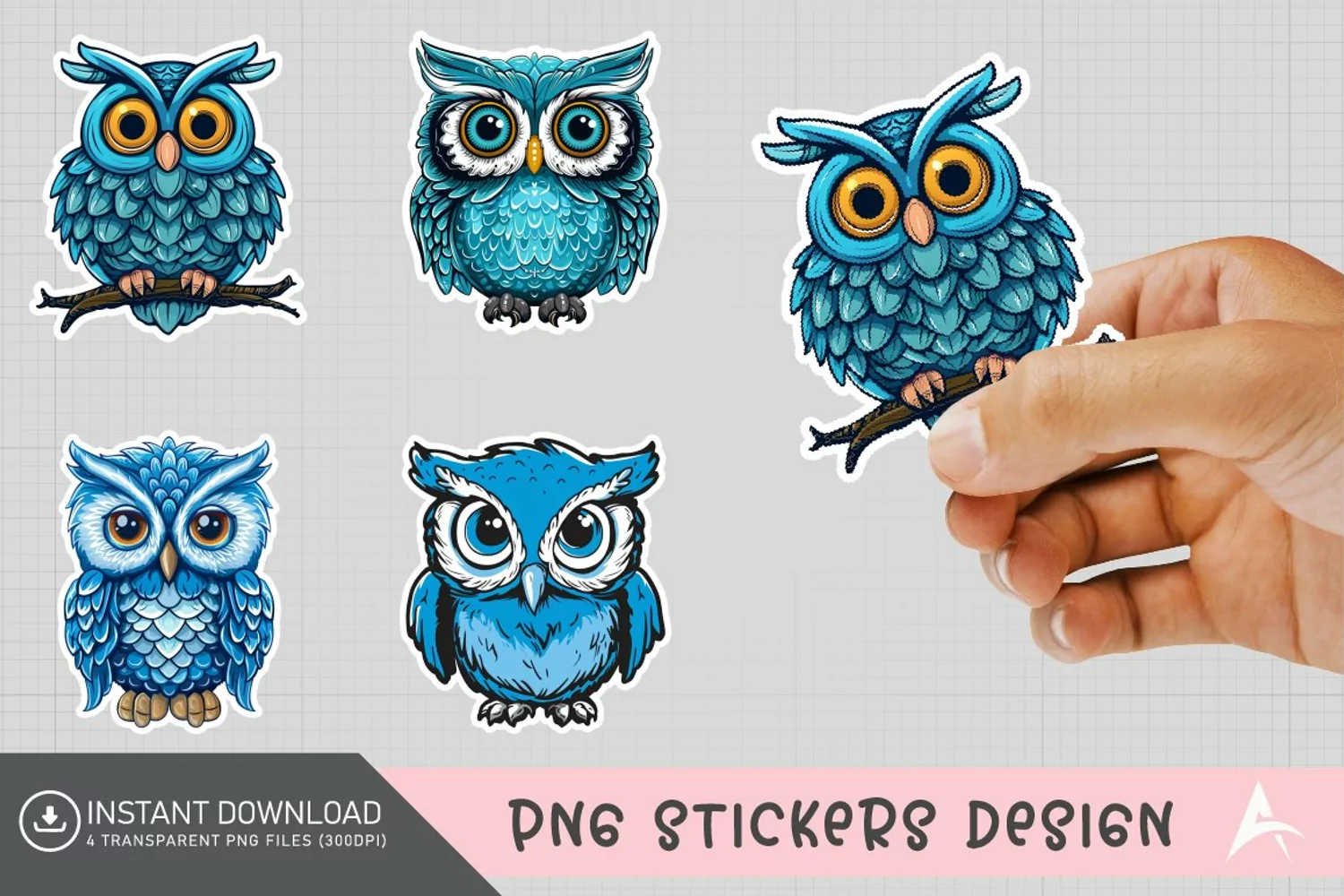 Blue Cute Owl Sticker Clipart product image 1