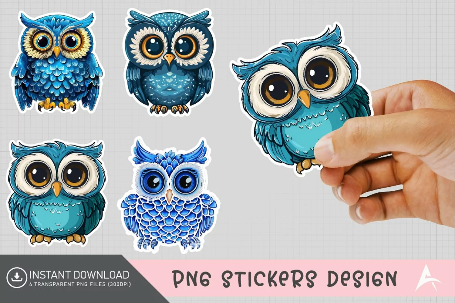 Blue Cute Owl Sticker Clipart product image 1