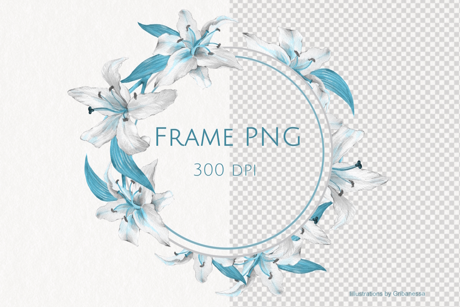 Blue Lily Watercolor Frame PNG product image 1