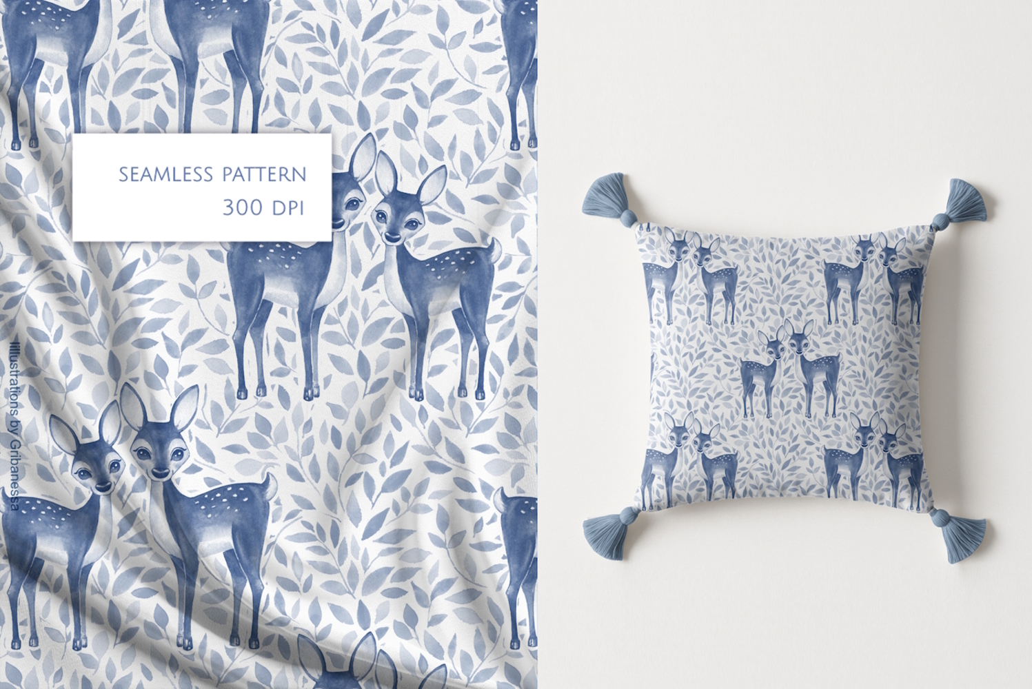 Blue Watercolor Deer Seamless Pattern product image 1