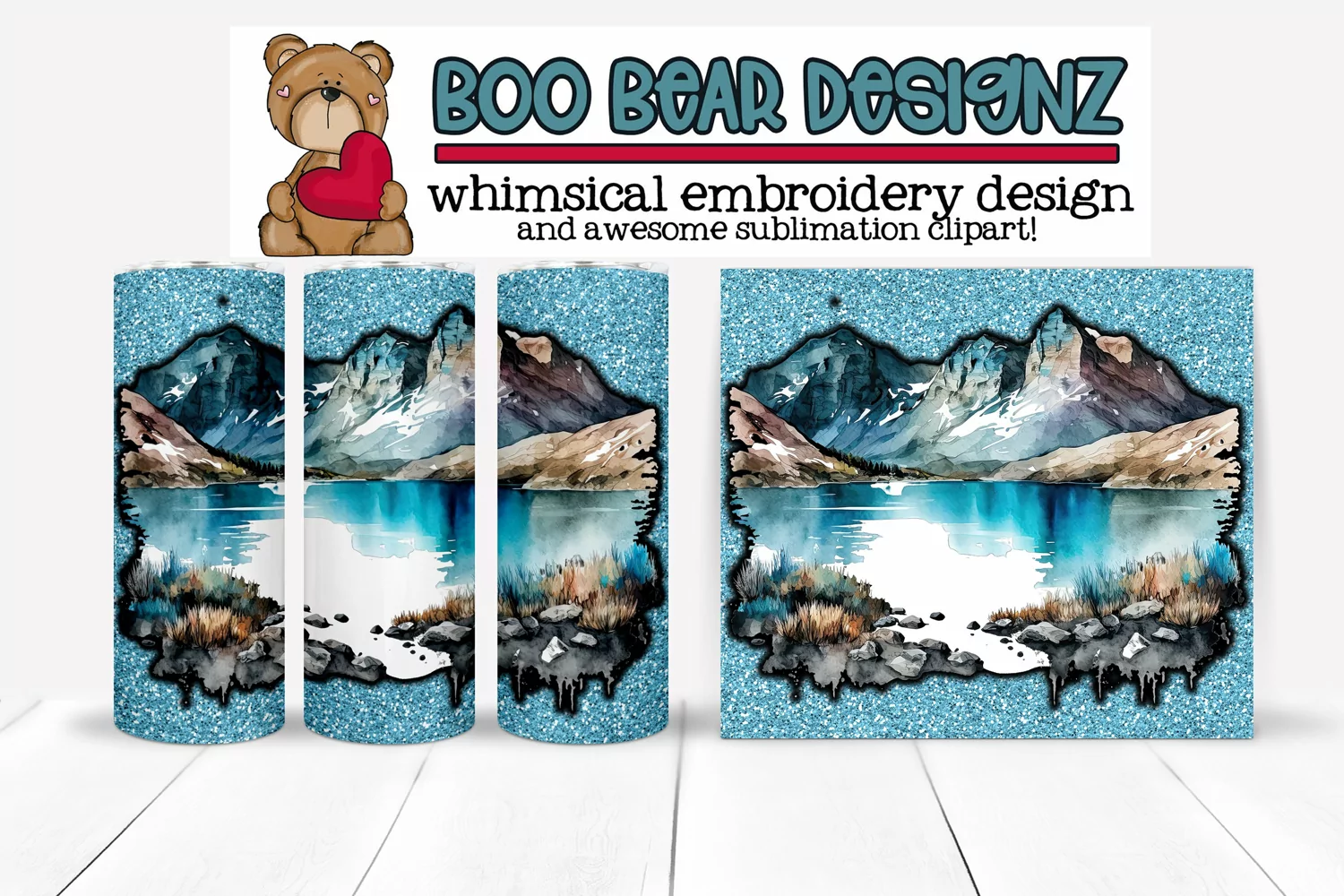 Beautiful Watercolor Mountains Sublimation tumbler design product image 1
