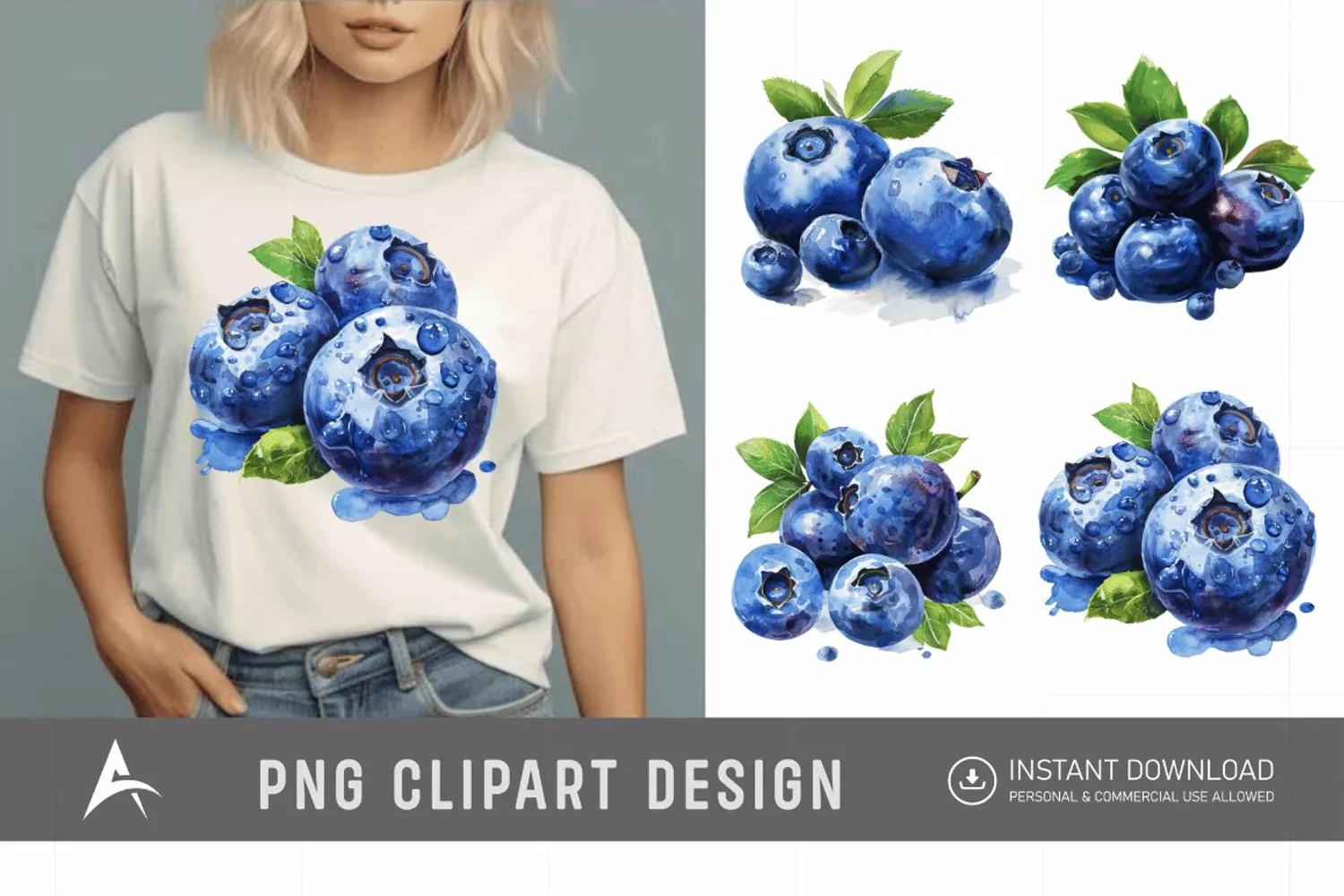 Watercolor Blueberry Painting Clipart product image 1