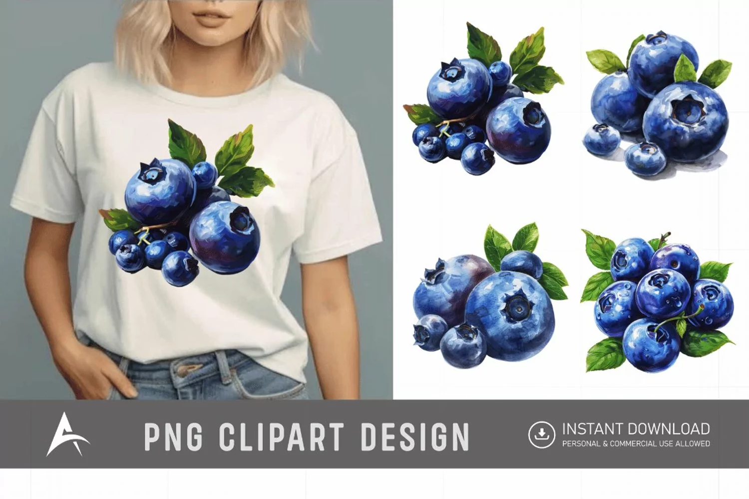 Watercolor Blueberry Painting Clipart product image 1