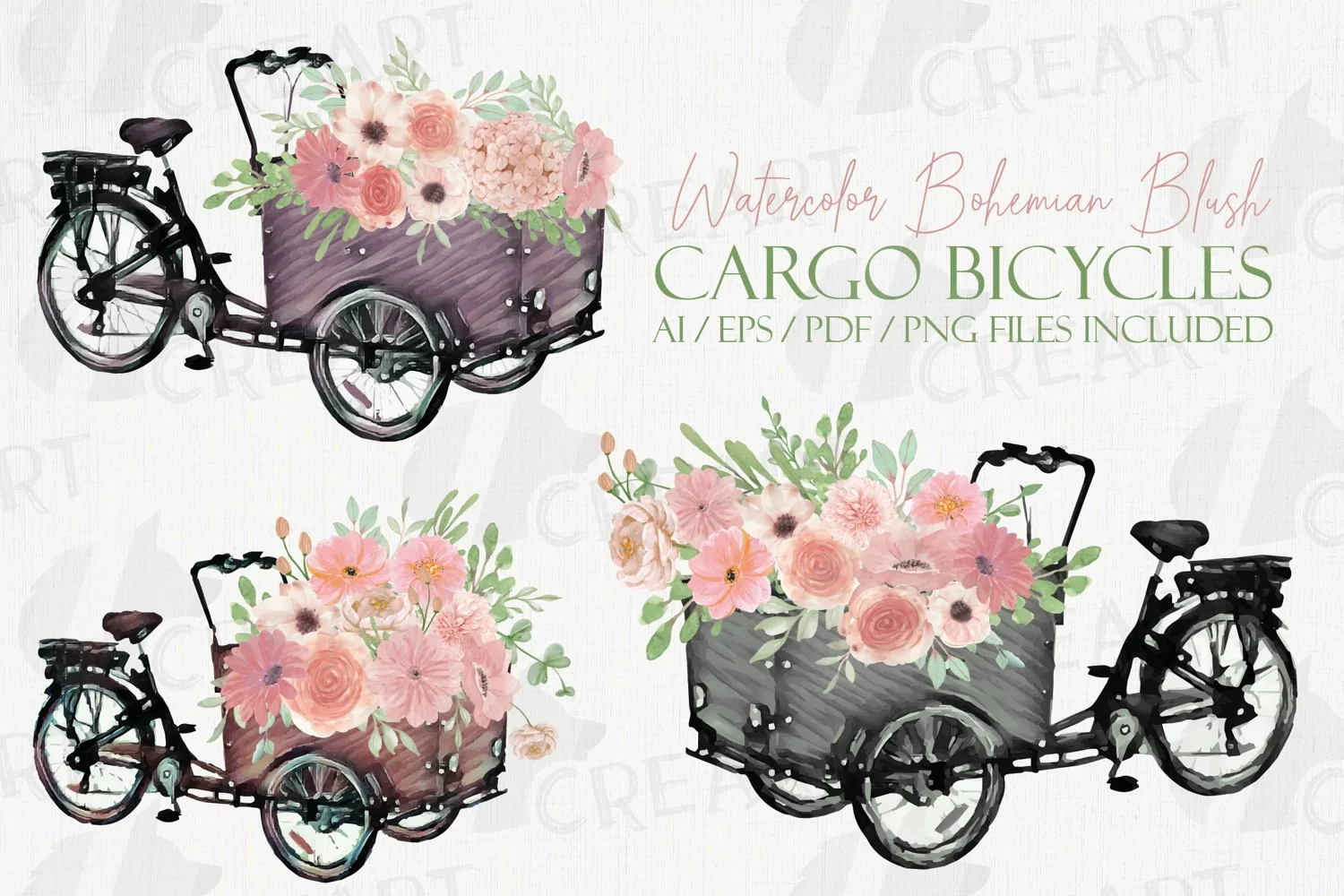 Bohemian blush pink floral cargo bikes flower shop decor. product image 1