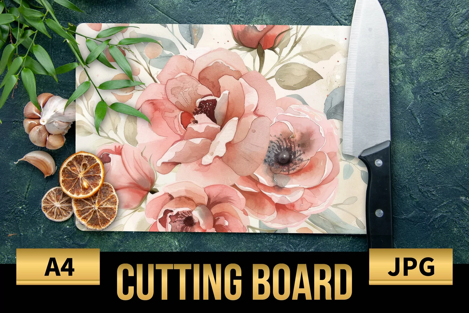Blush Floral Watercolor Cutting Board | Flowers Design product image 1