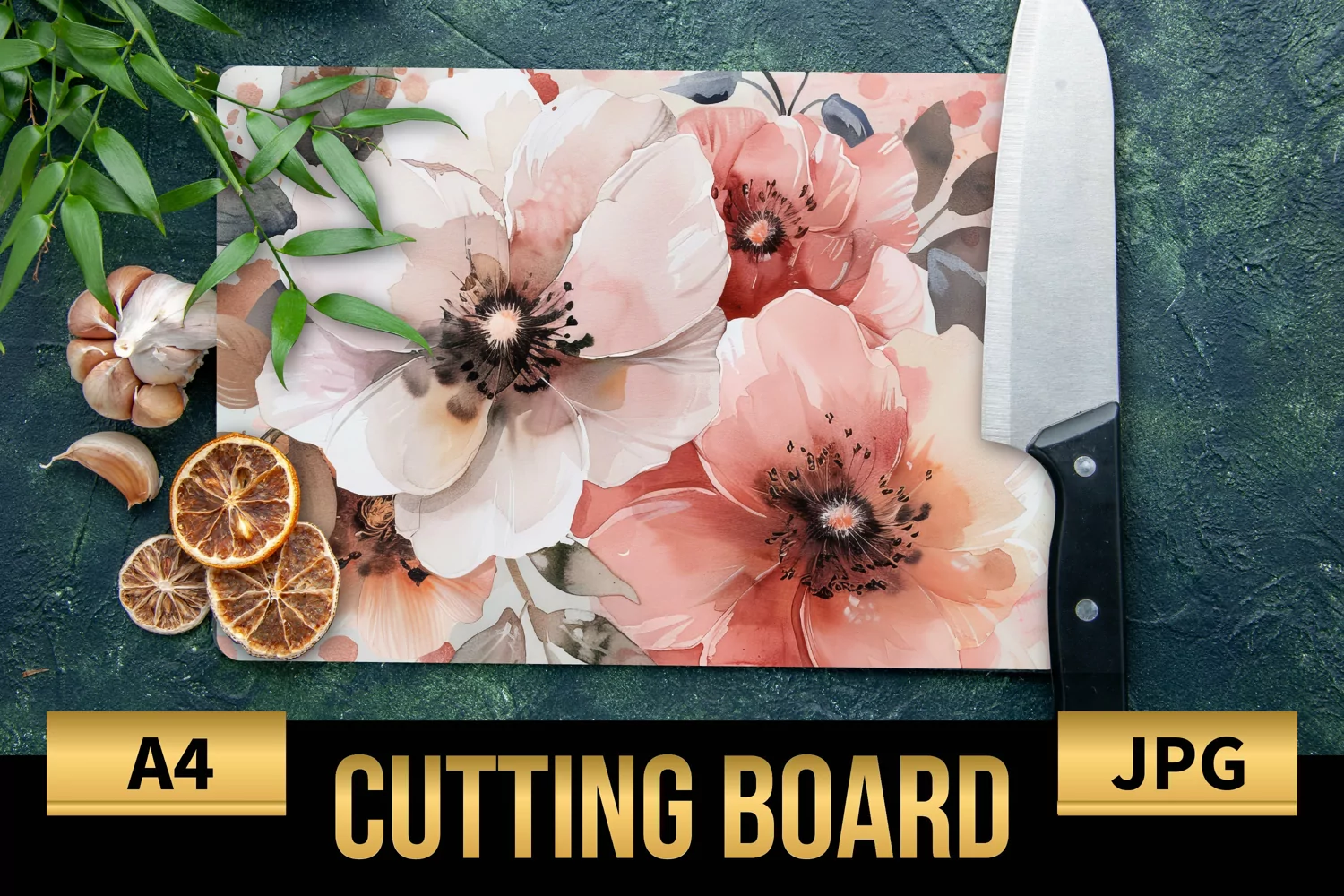 Blush Floral Watercolor Cutting Board | Flowers Design product image 1