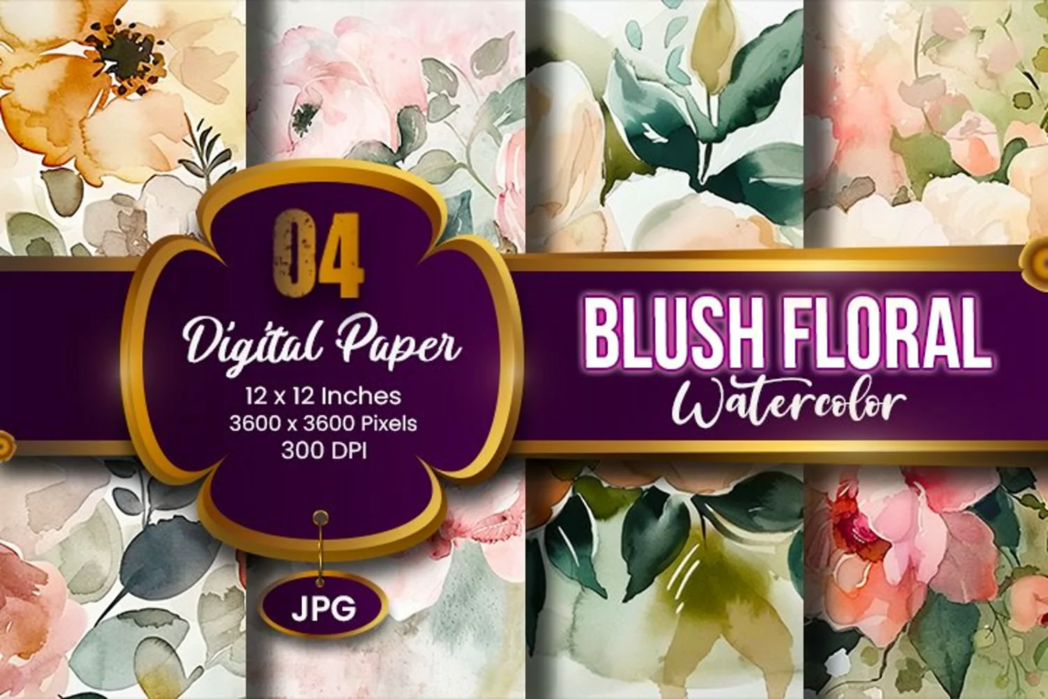Blush Floral Watercolor Digital Paper | Abstract Flowers product image 1
