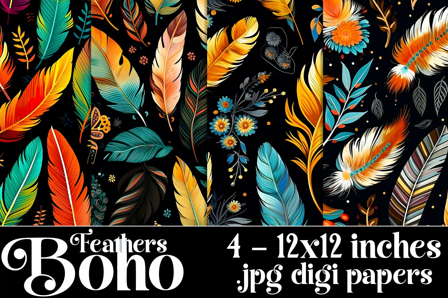 Boho Feathers Patterns, Boho Feathers 12x12 Backgrounds, s1 product image 1