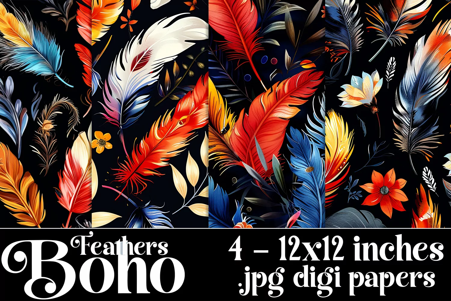 Boho Feathers Patterns, Boho Feathers 12x12 Backgrounds, s2 product image 1