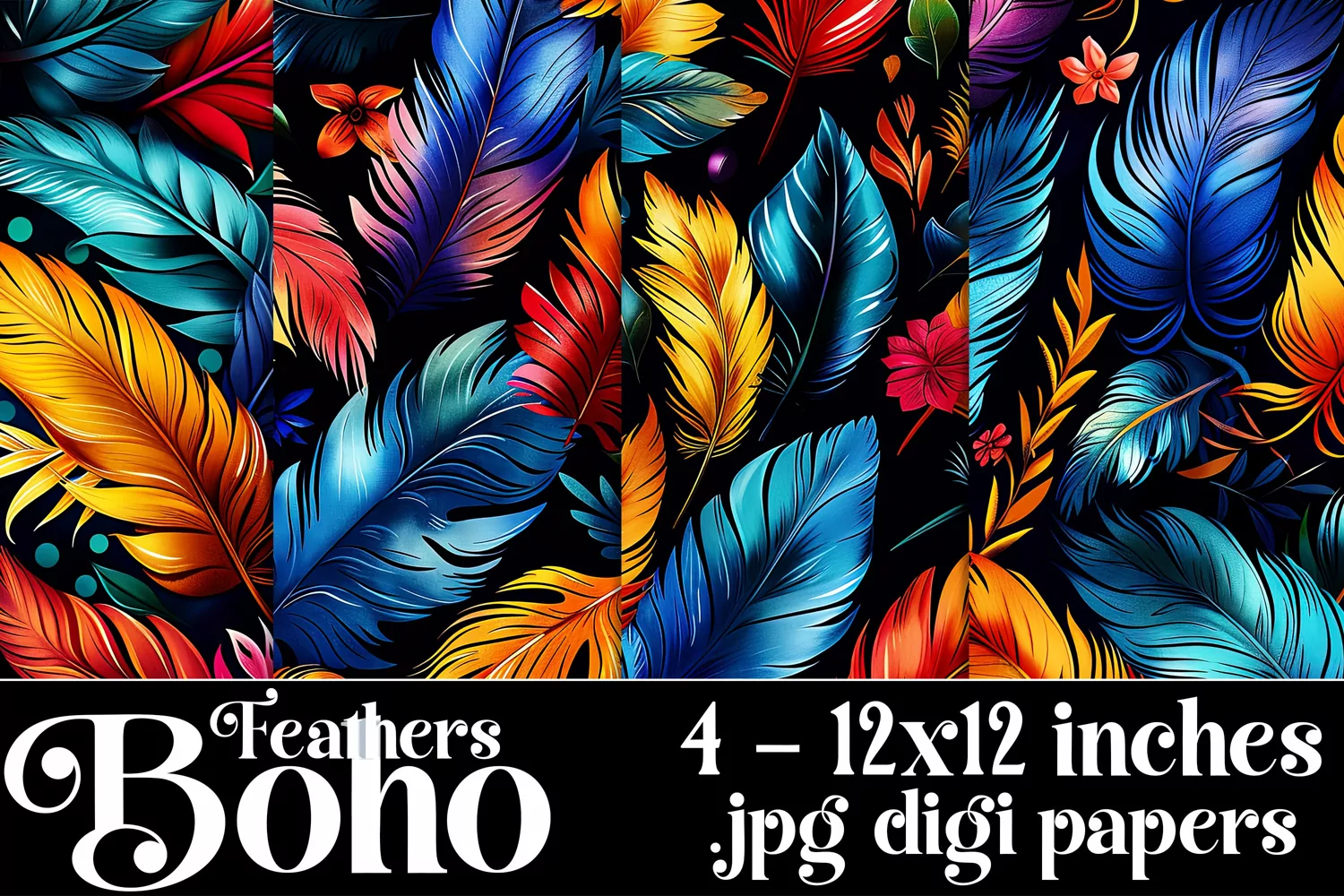 Boho Feathers Patterns, Boho Feathers 12x12 Backgrounds, s26 product image 1