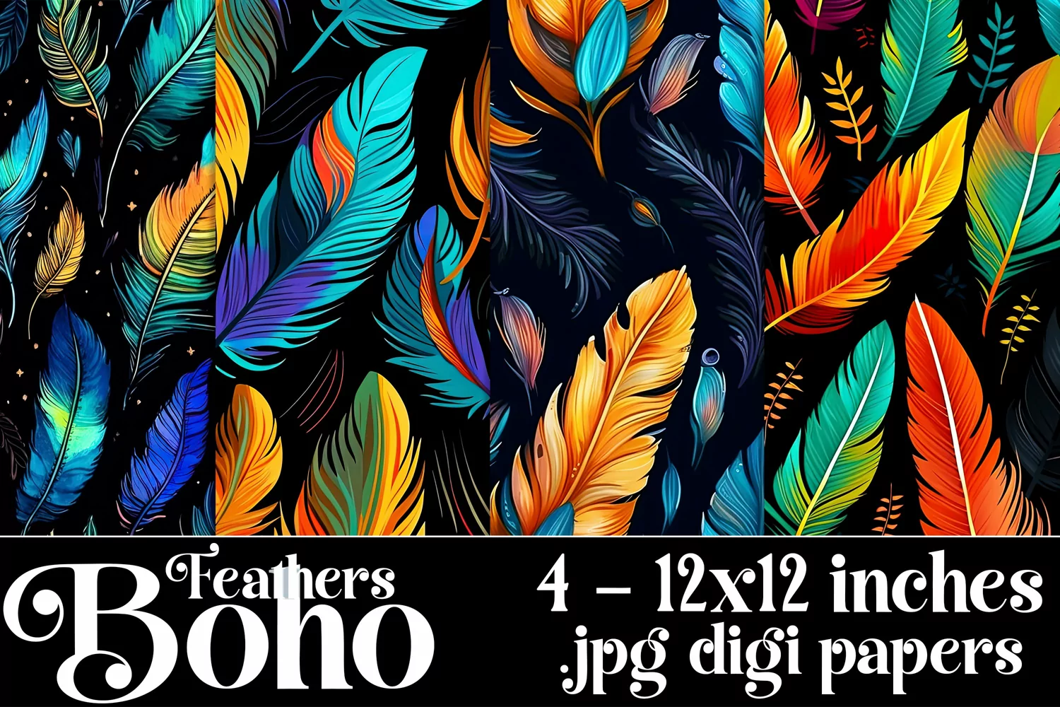 Boho Feathers Patterns, Boho Feathers 12x12 Backgrounds, s3 product image 1