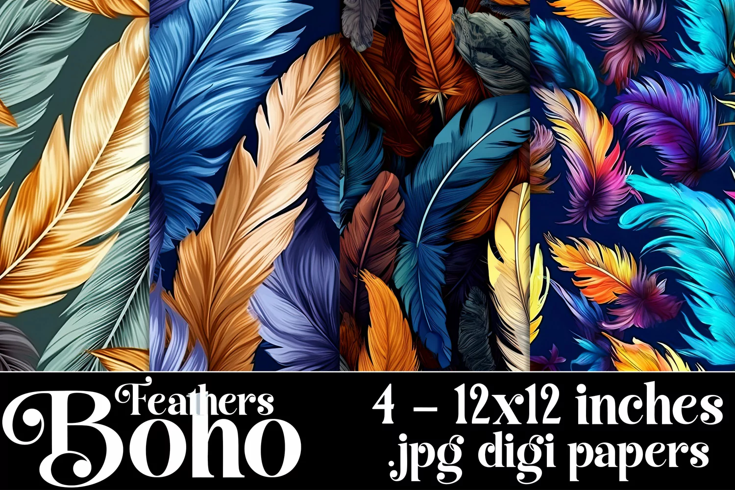 Boho Feathers Patterns, Boho Feathers 12x12 Backgrounds, s6 product image 1