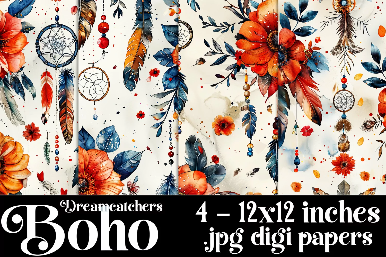 Boho Dreamcatchers Patterns, Boho Style 12x12 Backgrounds 10 product image 1