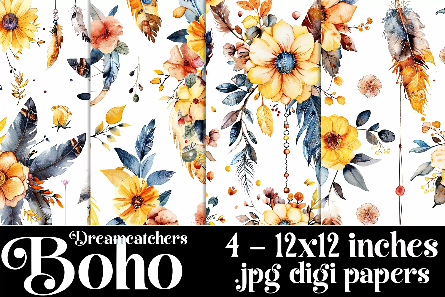 Boho Dreamcatchers Patterns, Boho Style 12x12 Backgrounds, 9 product image 1