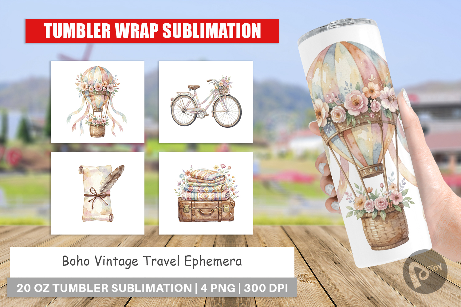 Boho Vintage Travel Ephemera Tumbler product image 1