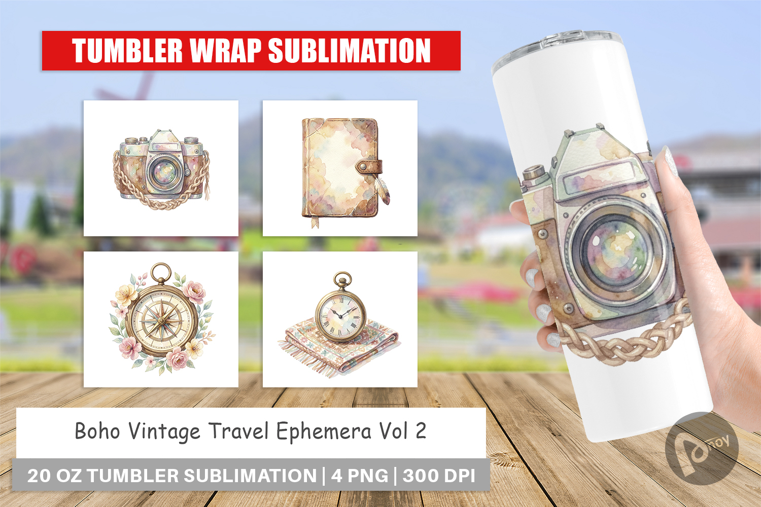 Boho Vintage Travel Ephemera Tumbler product image 1