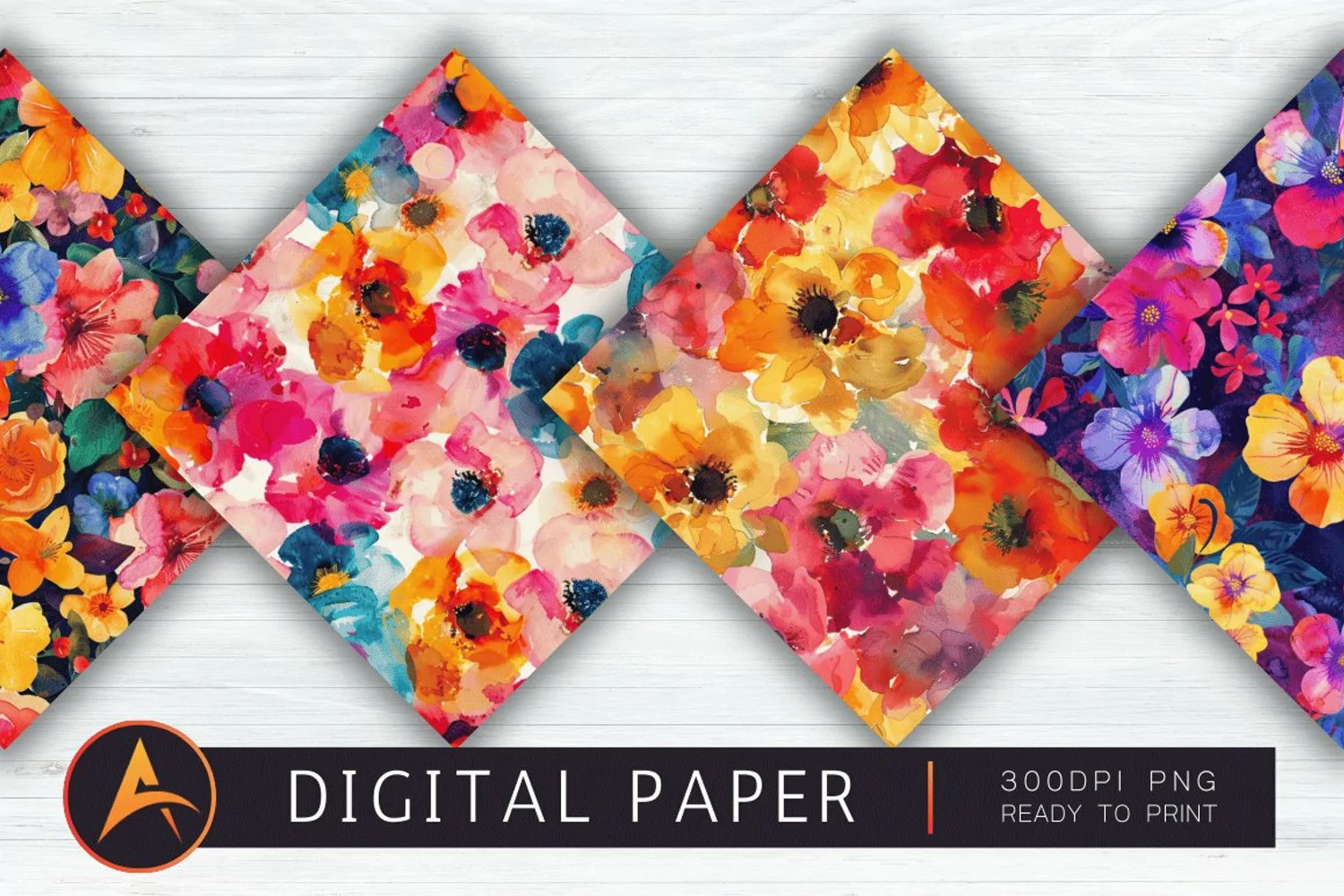 Bold Watercolor Flowers Digital Paper product image 1