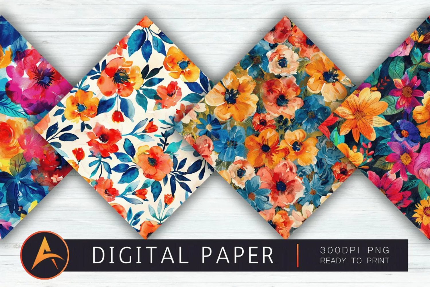 Bold Watercolor Flowers Digital Paper product image 1