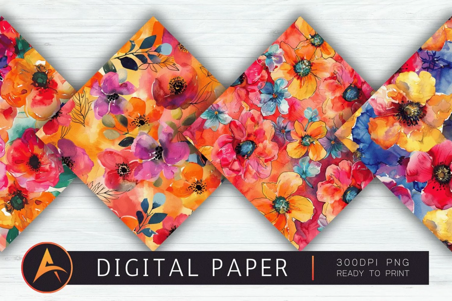 Bold Watercolor Flowers Digital Paper product image 1