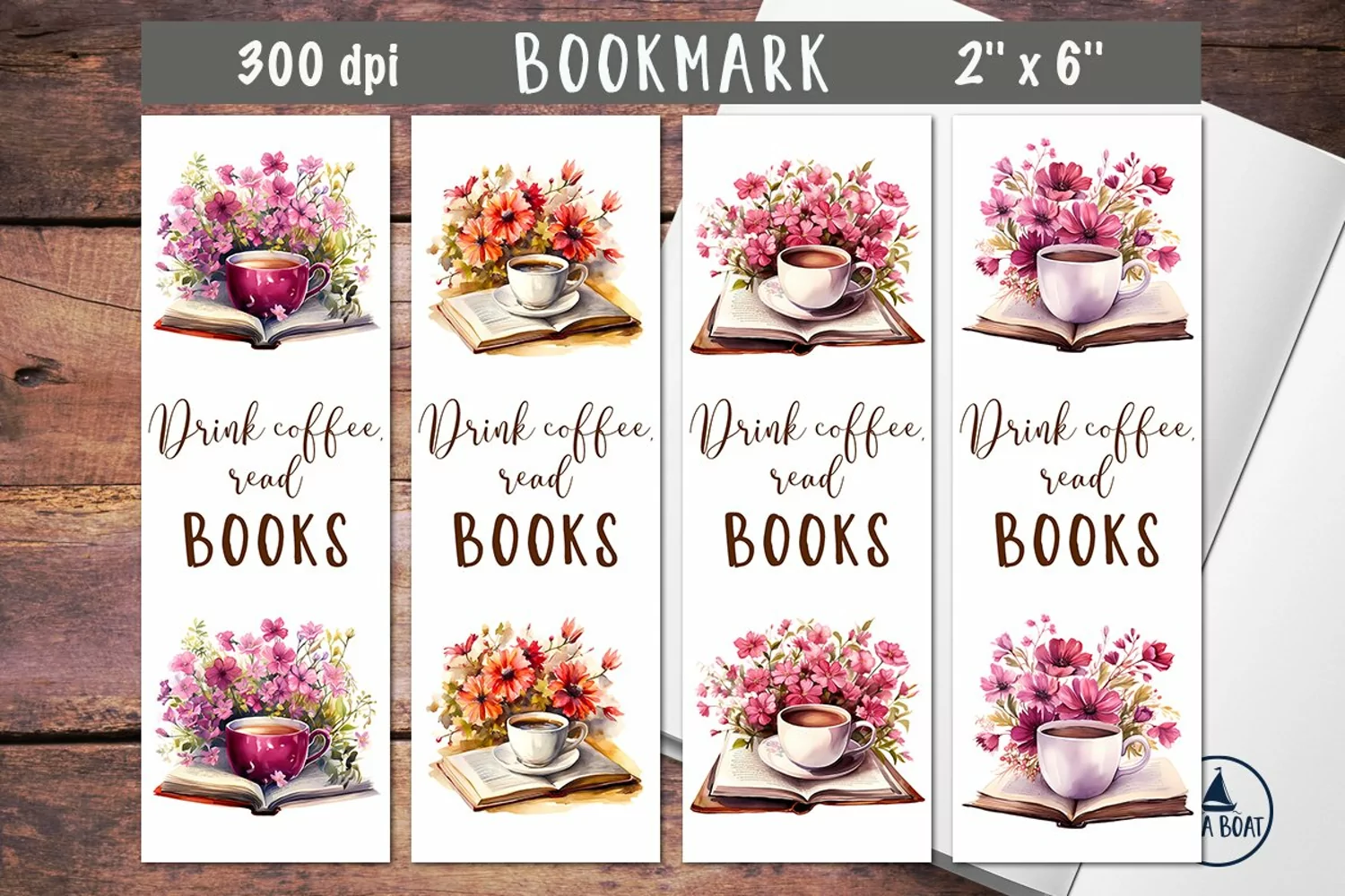 Book bookmark  Books and coffee watercolor bookmark png