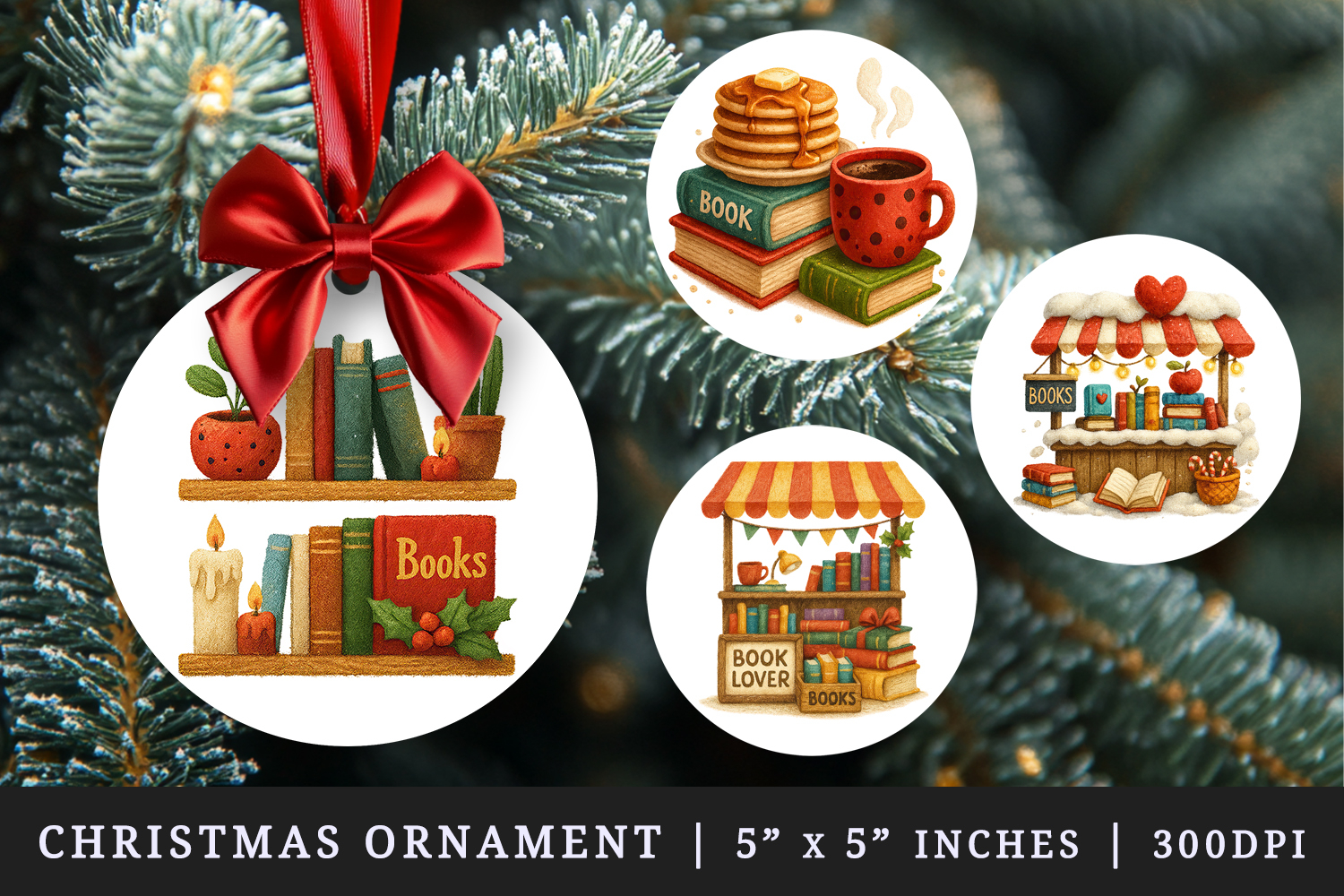 Book Lover round ornaments sublimation design product image 1