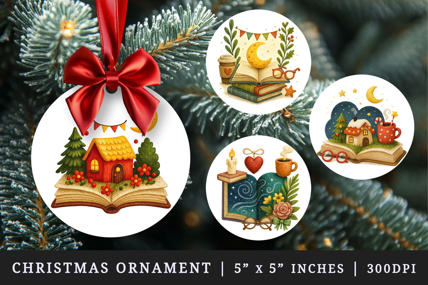 Book Lover round ornaments sublimation design product image 1