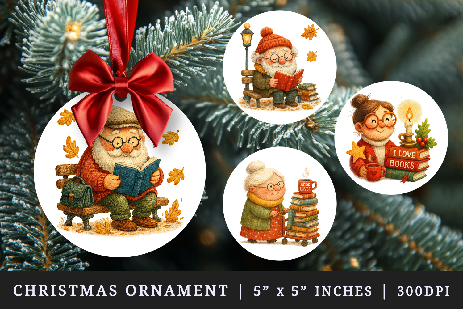 Book Lover round ornaments sublimation design product image 1