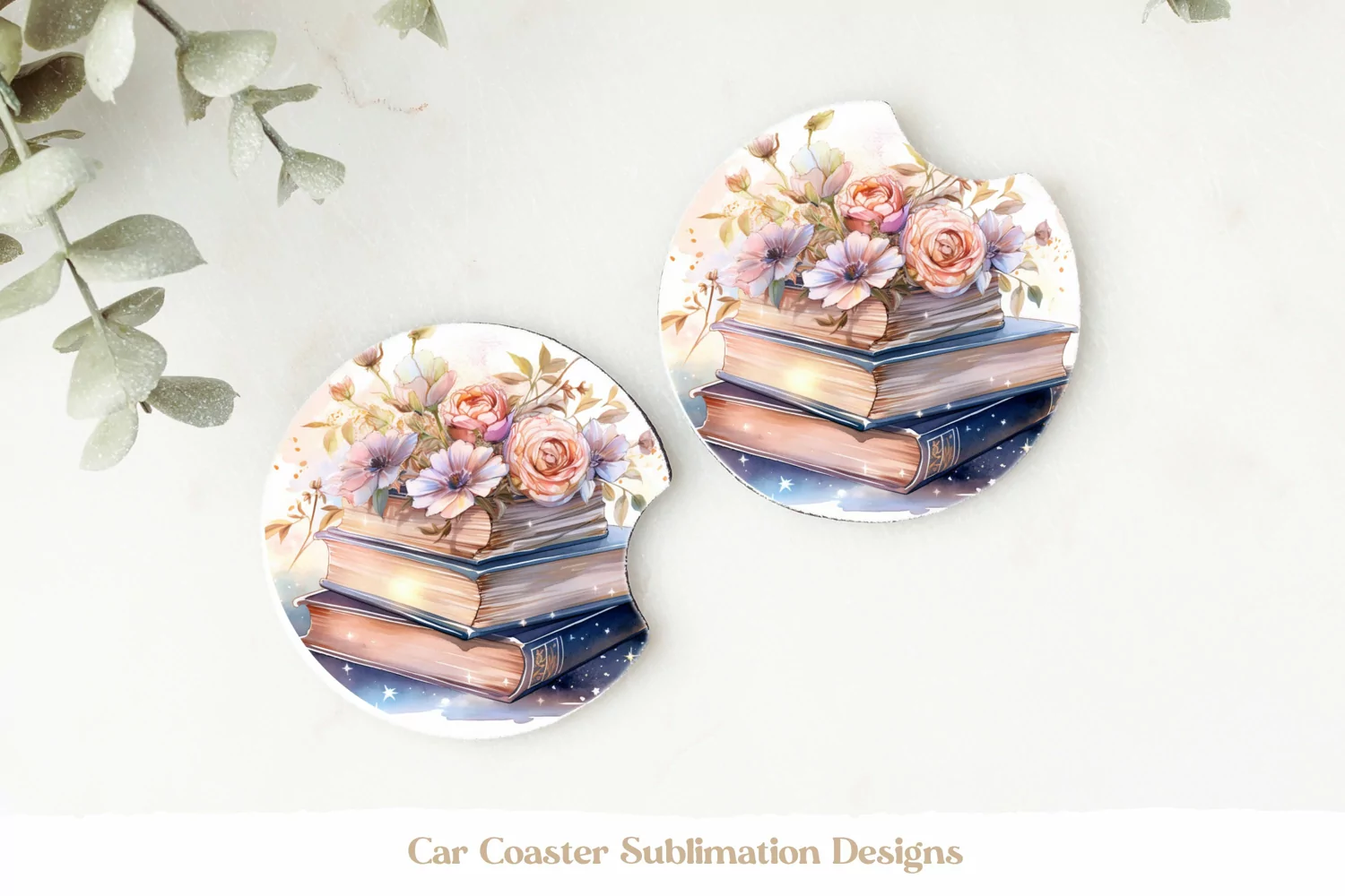 Book Stack Car Coaster Png  Watercolor Books Coaster Design