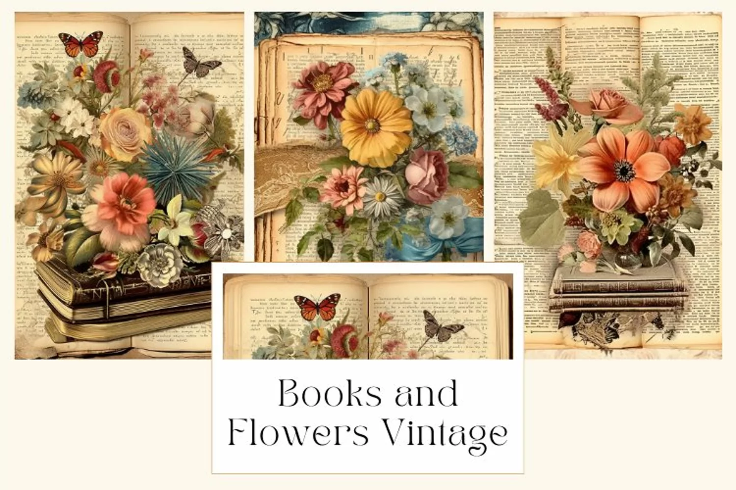 Books and Flowers Vintage Junk Journal Page product image 1