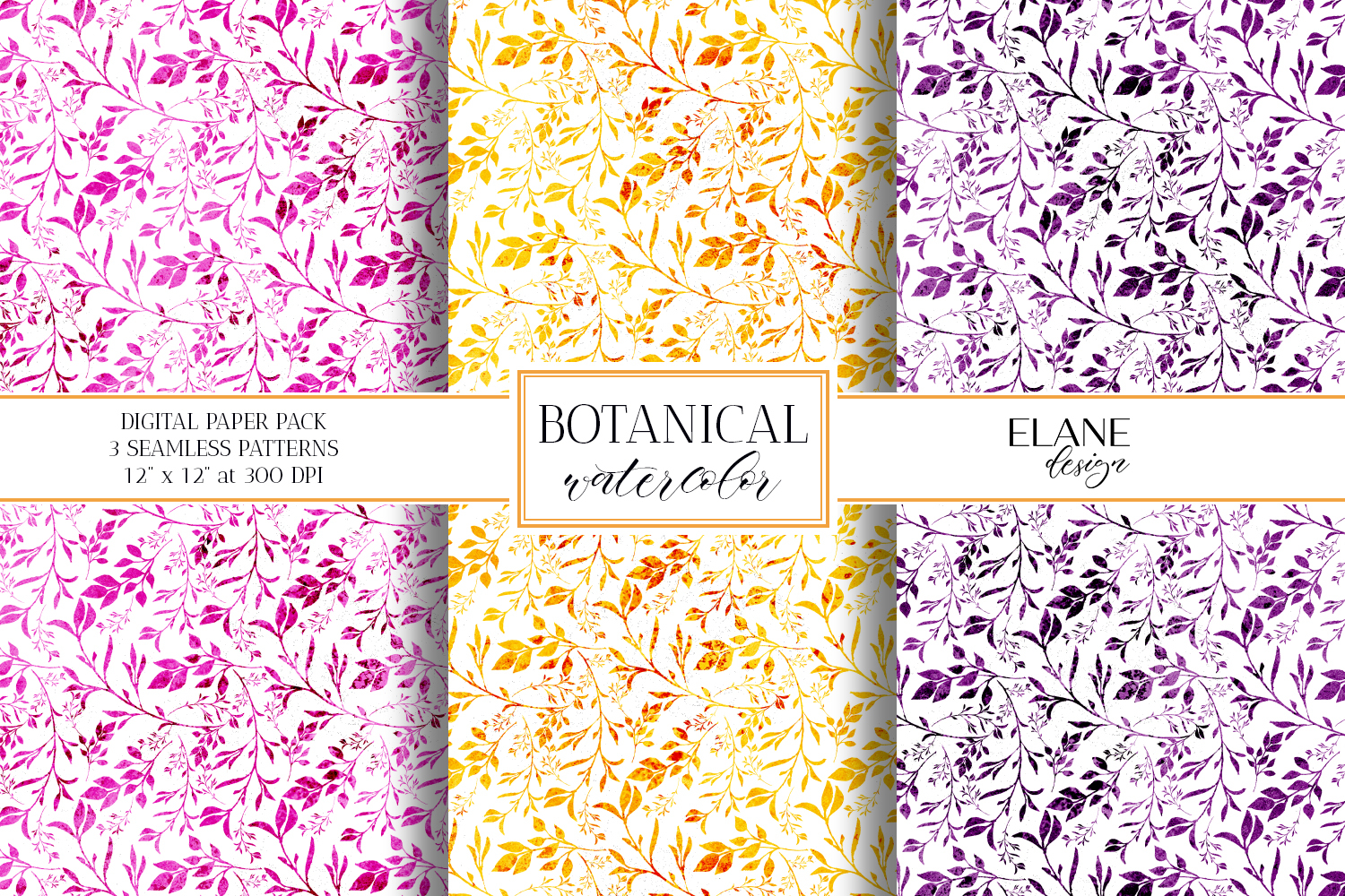 Floral Digital Paper, Botanical Watercolor Seamless Patterns product image 1