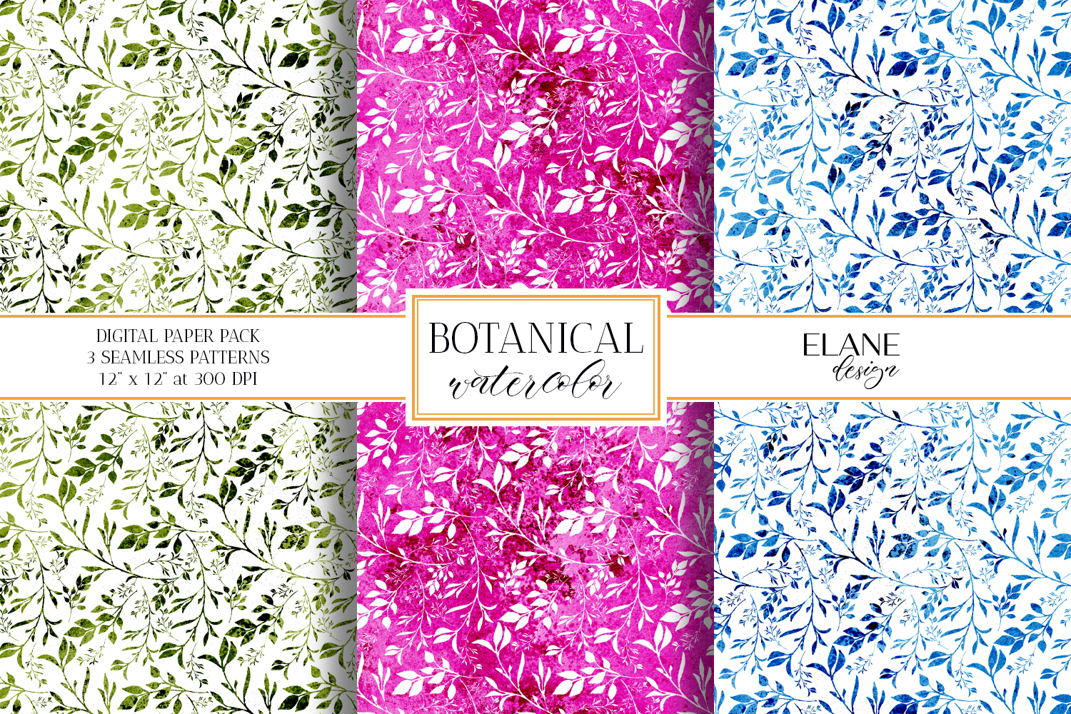 Floral Digital Paper, Botanical Watercolor Seamless Patterns product image 1