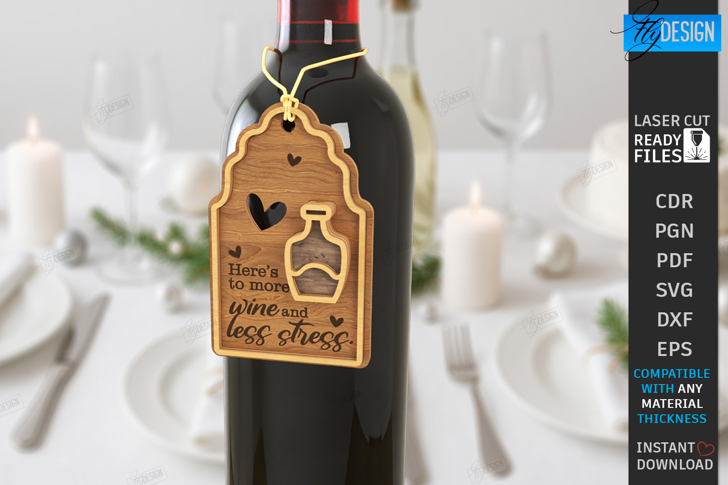 Wine Bottle Tag Laser Cut | Wine Accessory | Drinkware Décor product image 1
