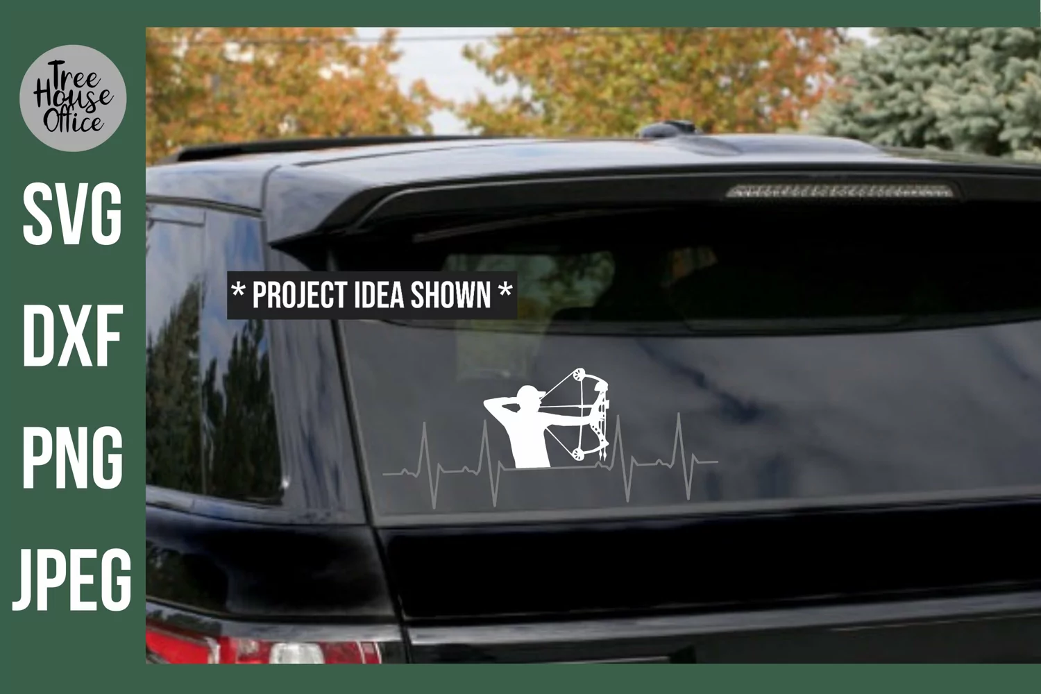 Archery Heartbeat Bow Hunting Digital File shown on car as a sticker. Great for cutting in vinyl using silhouette or cricut. SVG, JPEG, PNG, and DXF file types available
