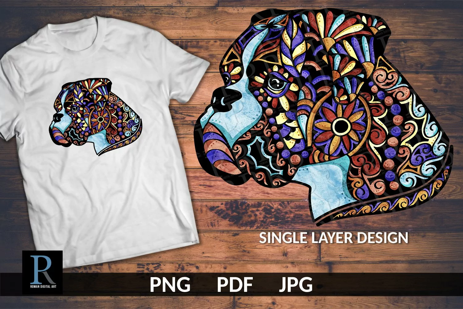 Watercolor Boxer dog Sublimation PNG file, Watercolor Dog product image 1