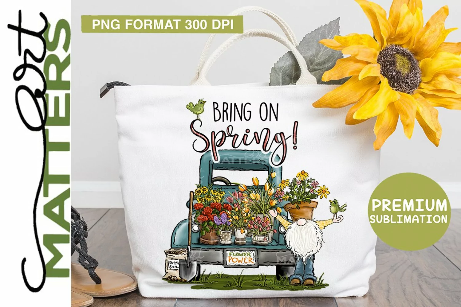 Bring on Spring! Gnome Vintage Truck - 300 DPI - Sublimation product image 1