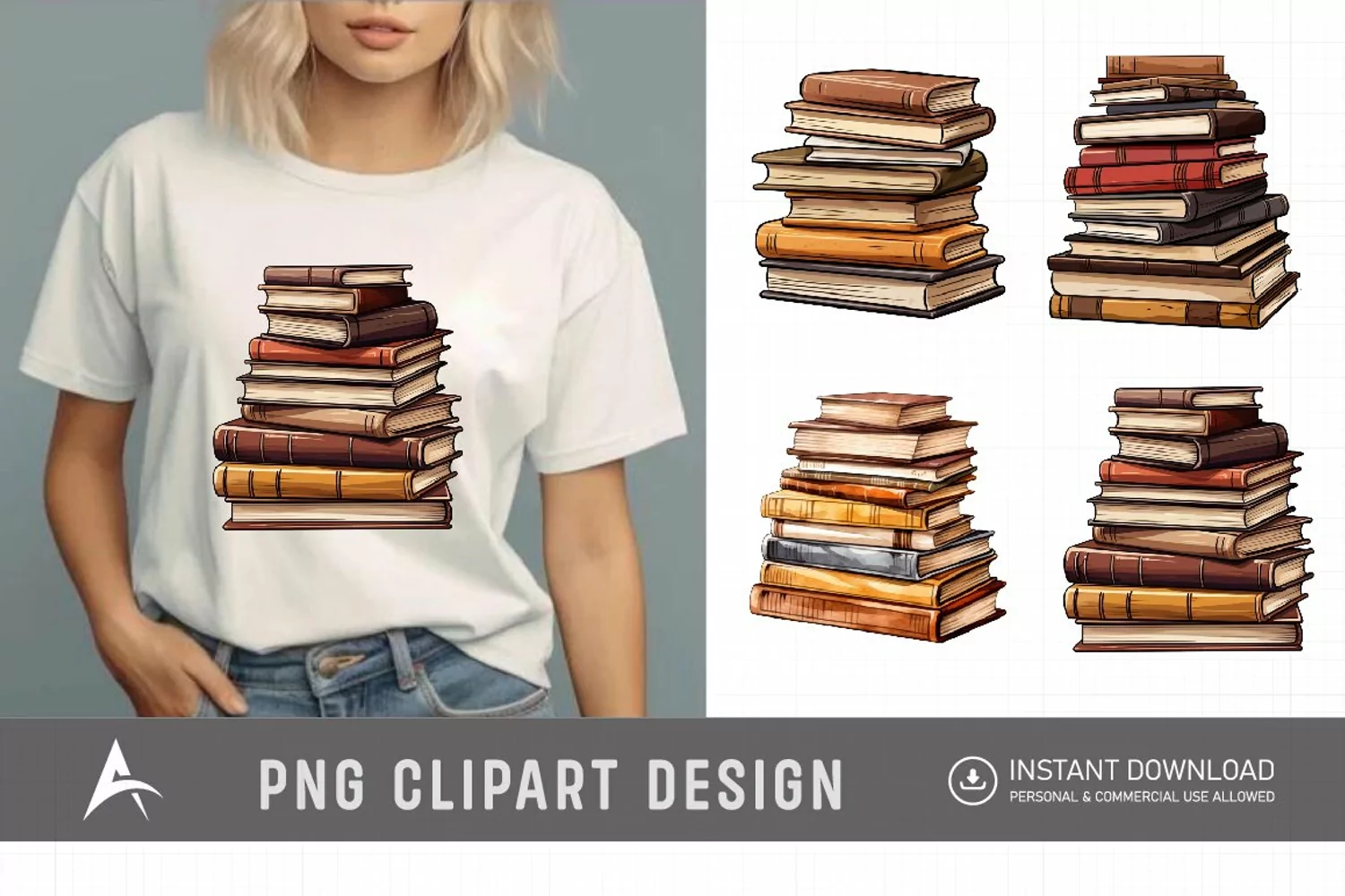 Brown Color Stacked Books Clipart product image 1