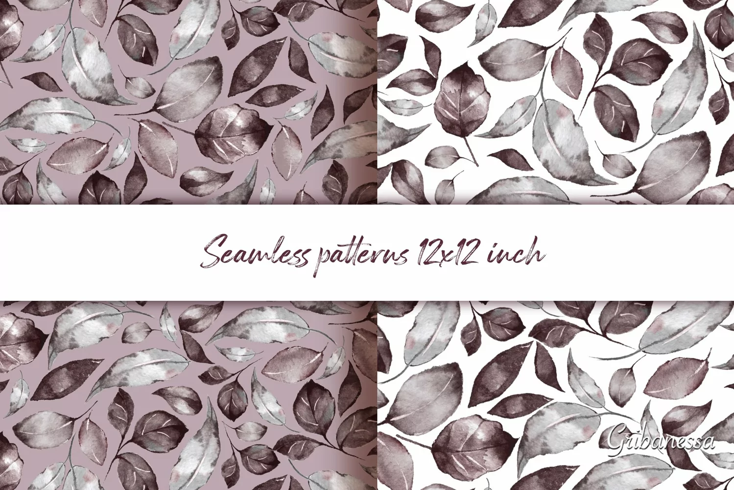 Brown Watercolor Leaves Seamless Patterns product image 1